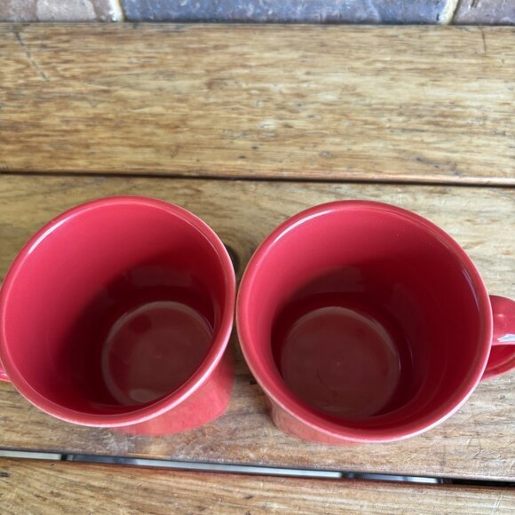 2 Homer Laughlin Fiesta Scarlet D Handle Square Bottom Mugs Fiestaware 12oz READ - Picture 7 of 12